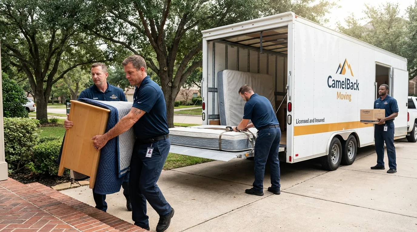 Crew loading residential truck for cross-state move from Nickerson, KS