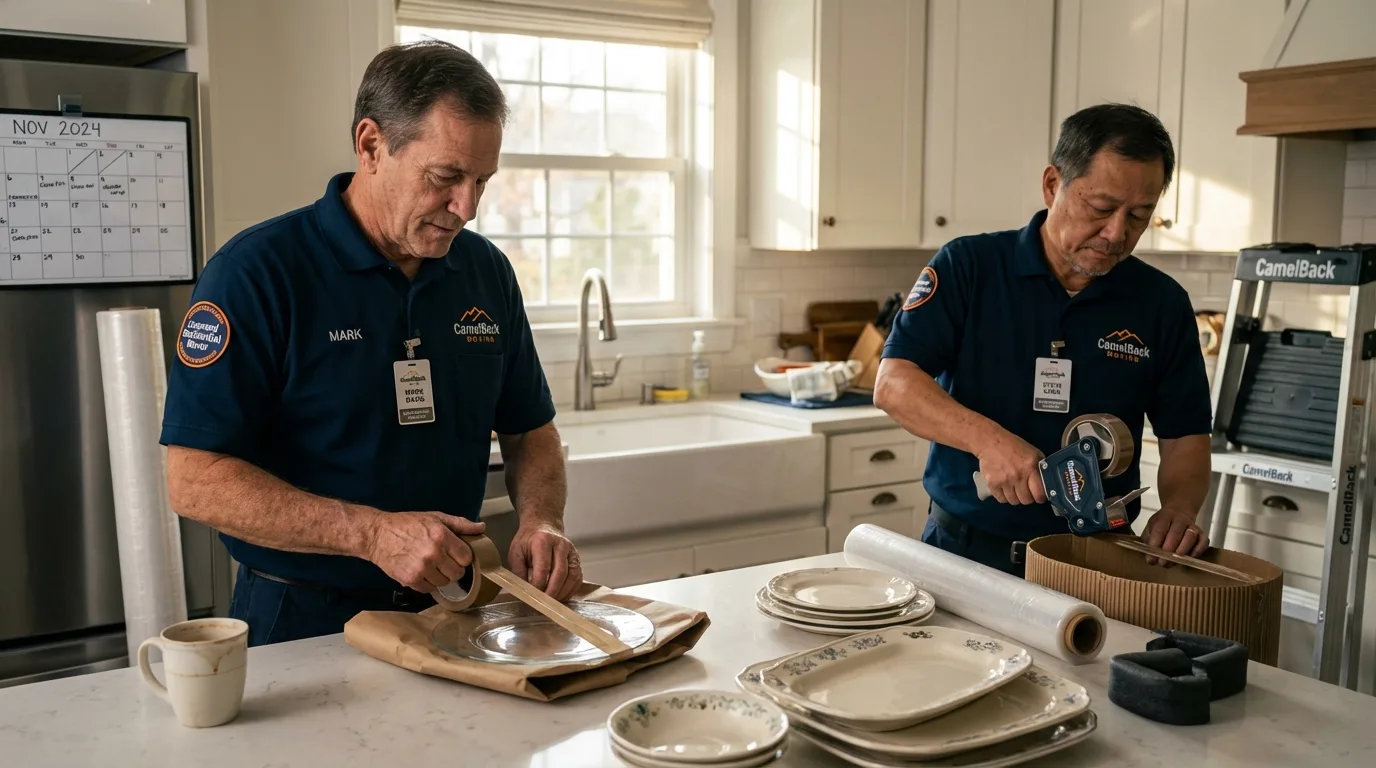 Professional crew packing kitchen dishware in Nickerson, KS